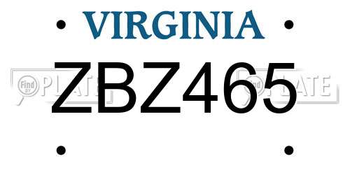 ZBZ465 Virginia License Plate