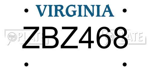 ZBZ468 Virginia License Plate