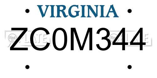ZC0M344 Virginia License Plate