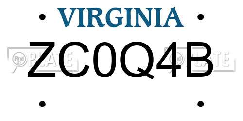 ZC0Q4B Virginia License Plate