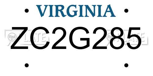 ZC2G285 Virginia License Plate