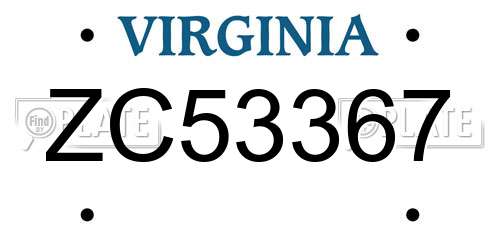 ZC53367 Virginia License Plate