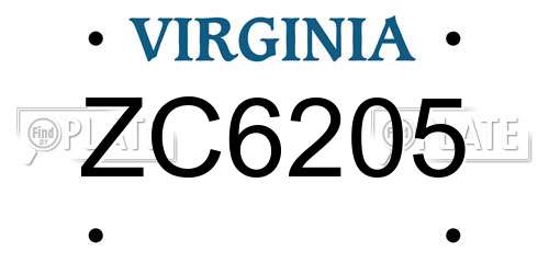 ZC6205 Virginia License Plate