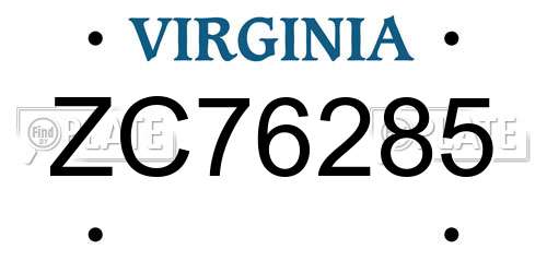 ZC76285 Virginia License Plate