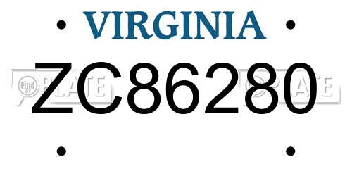 ZC86280 Virginia License Plate