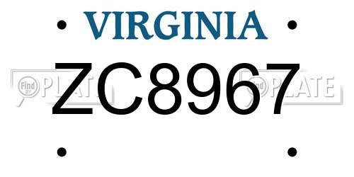ZC8967 Virginia License Plate