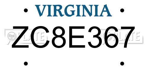 ZC8E367 Virginia License Plate