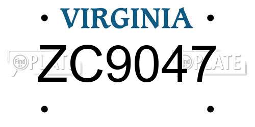 ZC9047 Virginia License Plate