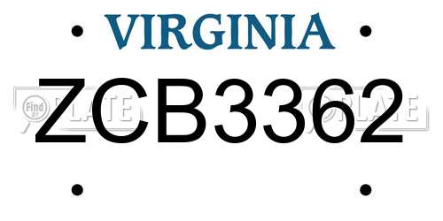 ZCB3362 Virginia License Plate
