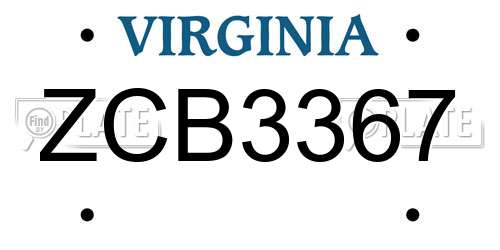 ZCB3367 Virginia License Plate