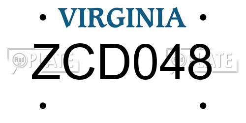 ZCD048 Virginia License Plate