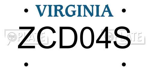 ZCD04S Virginia License Plate