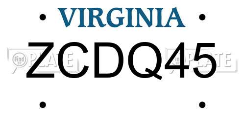 ZCDQ45 Virginia License Plate