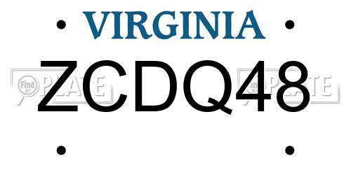 ZCDQ48 Virginia License Plate