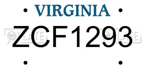 ZCF1293 Virginia License Plate