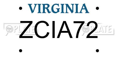 ZCIA72 Virginia License Plate