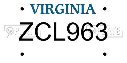 ZCL963 Virginia License Plate