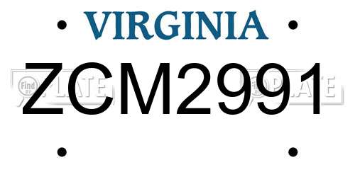ZCM2991 Virginia License Plate