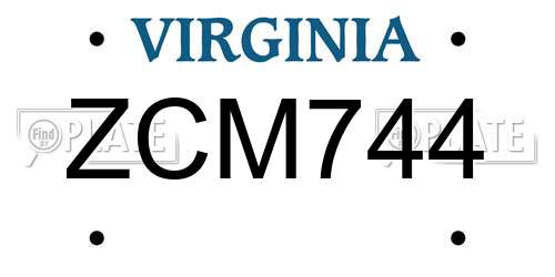 ZCM744 Virginia License Plate