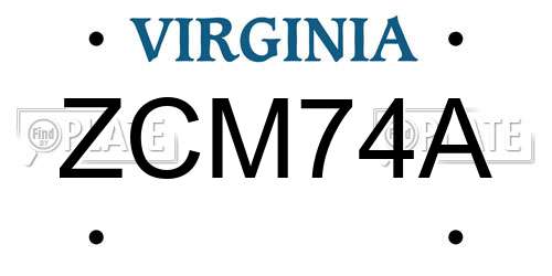 ZCM74A Virginia License Plate