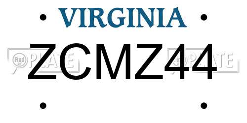 ZCMZ44 Virginia License Plate