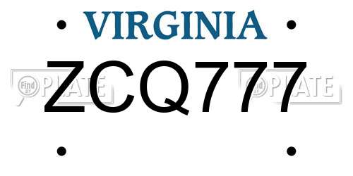 ZCQ777 Virginia License Plate