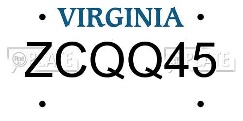 ZCQQ45 Virginia License Plate