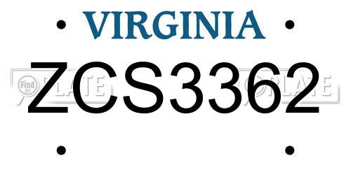 ZCS3362 Virginia License Plate