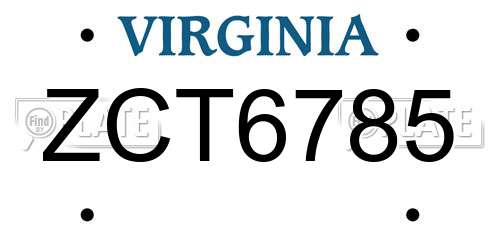 ZCT6785 Virginia License Plate