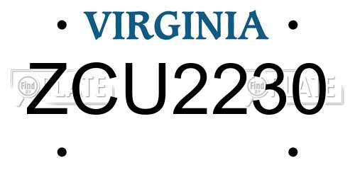 ZCU2230 Virginia License Plate