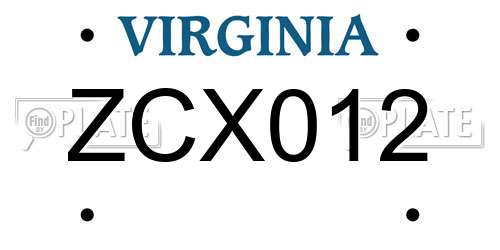 ZCX012 Virginia License Plate