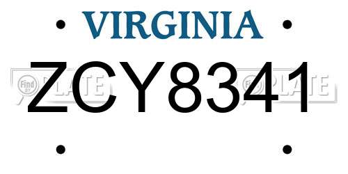 ZCY8341 Virginia License Plate
