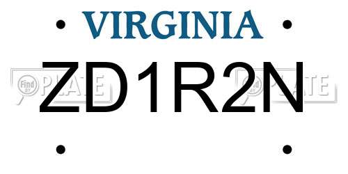 ZD1R2N Virginia License Plate