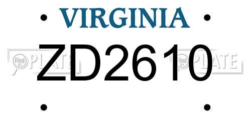 ZD2610 Virginia License Plate
