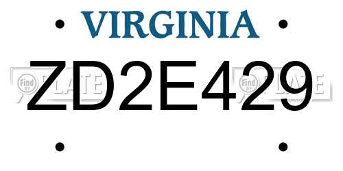 ZD2E429 Virginia License Plate