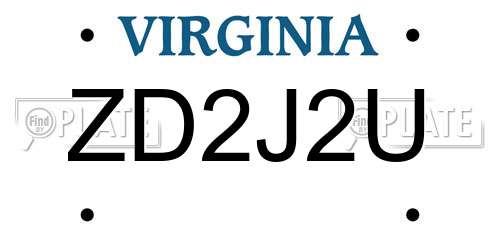 ZD2J2U Virginia License Plate