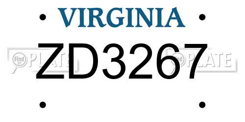 ZD3267 Virginia License Plate