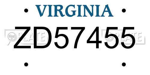 ZD57455 Virginia License Plate