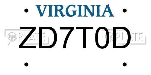 ZD7T0D Virginia License Plate