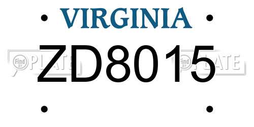 ZD8015 Virginia License Plate