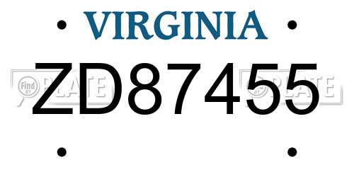 ZD87455 Virginia License Plate