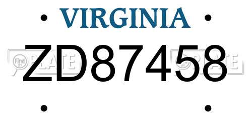 ZD87458 Virginia License Plate