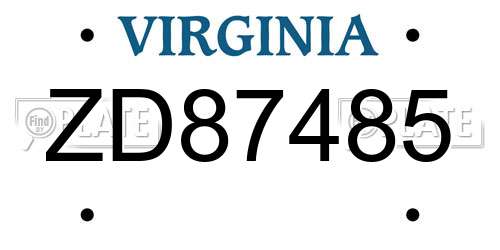 ZD87485 Virginia License Plate