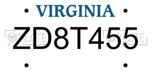 ZD8T455 Virginia License Plate