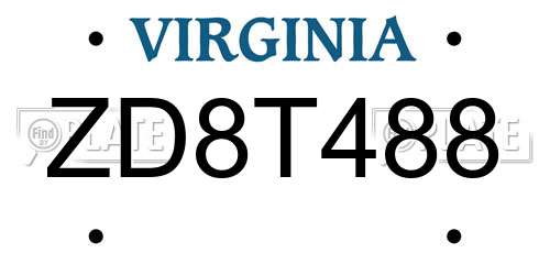 ZD8T488 Virginia License Plate