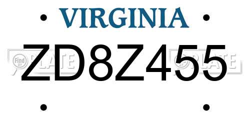 ZD8Z455 Virginia License Plate