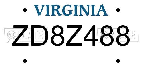 ZD8Z488 Virginia License Plate