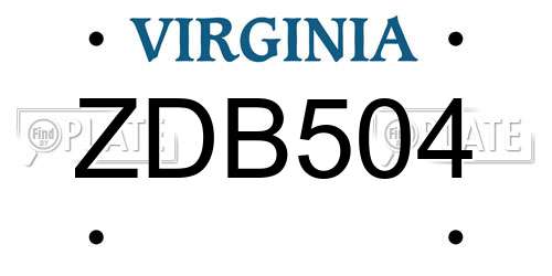 ZDB504 Virginia License Plate