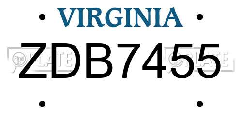 ZDB7455 Virginia License Plate