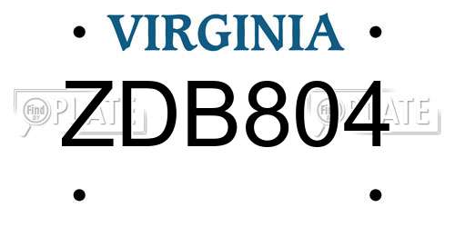 ZDB804 Virginia License Plate